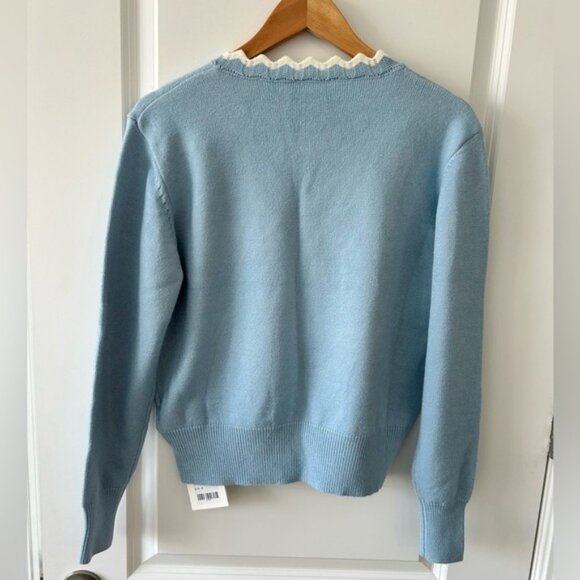 Simple Retro Blue Embroidered Daisy Cardigan Sweater NWT Size L - Picture 2 of 7